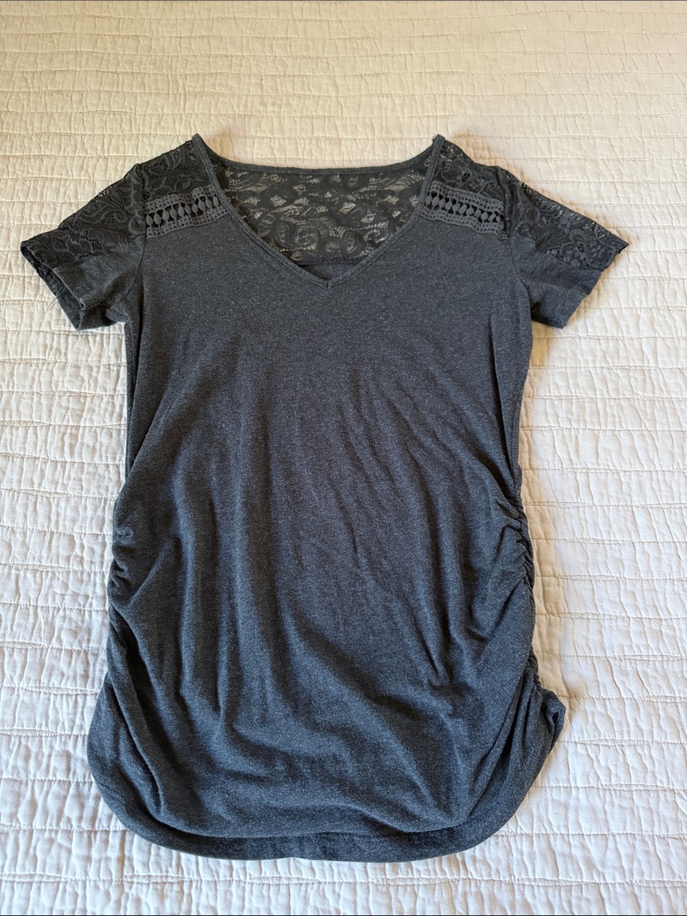 Women's Dark Gray Lace Accent V-Neck Top - Maternity